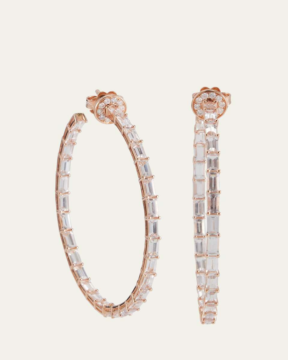 18k Rose Gold White Sapphire and Diamond Hoop Earrings